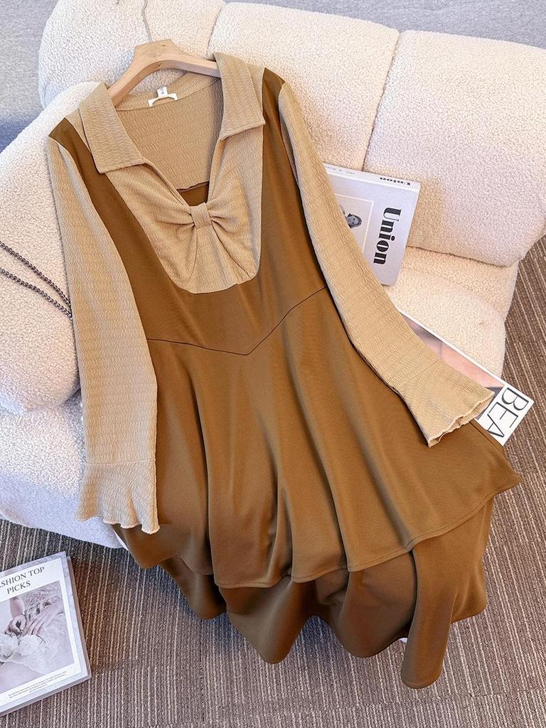 Plus Size Women's French Style Two-Piece Slimming Dress for Spring/Autumn