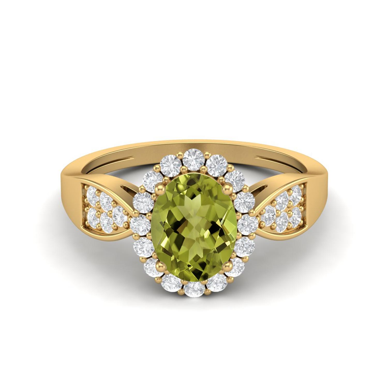 8X6mm Oval Peridot 925 Sterling Silver Gold Vermeil Solitaire Accents Women Engagement Ring 7