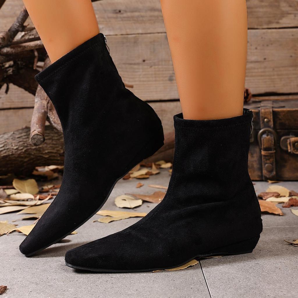 Flat Bottom Pointed Thin Boots Fashion Short Boots Women's Elastic Suede Bare Boots Foreign Style New Inner Height Increase In Autumn 2025