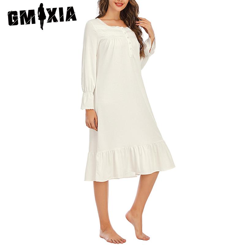 GMXIA Letní dámské tričko střední délky Dlouhé šaty Výstřih do V Bavlna Barevné blokování Sedmiminutový rukáv Noční košile Střední délka Domácí oblečení