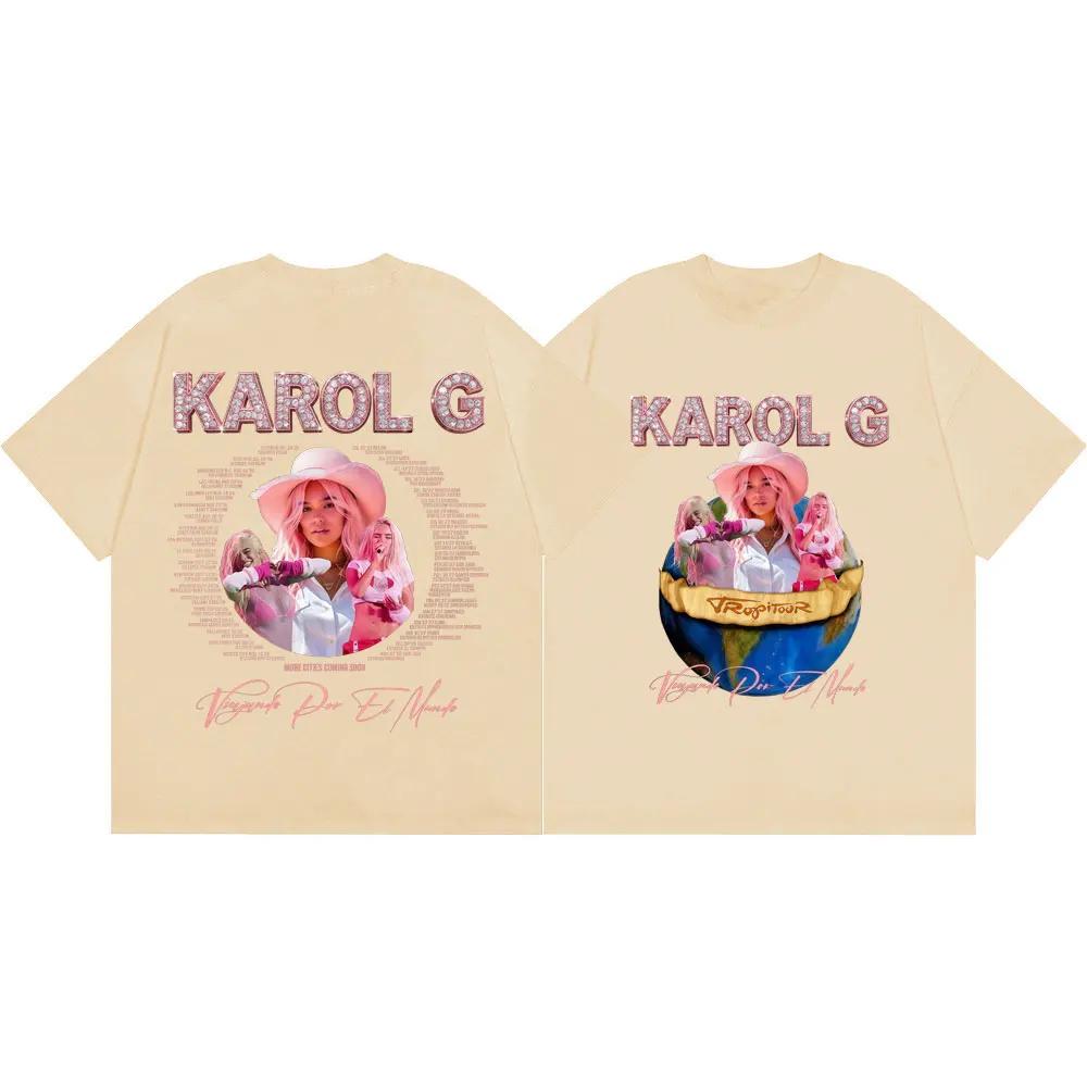 

Karol G Tropicoqueta Tour 2026 Graphic T Shirts Men Women Fashion Y2k Short Sleeve T-shirts Summer Casual Loose Cotton T-shirt XXXL синій