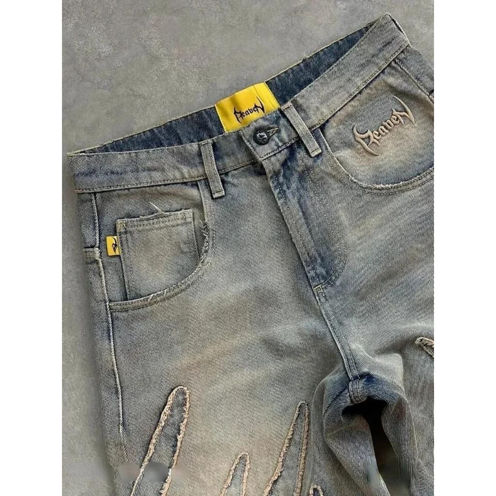 STREETRICH American New Fashion Patch Baggy Casual Jeans for Men and Women Y2K High Street Harajuku High Waist Wide Leg Denim Trousers