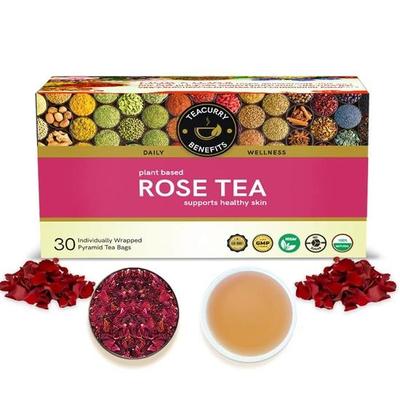 TEACURRY Rose Petal Tea - 30 Rose Tea Bags | Helps Lose Weight, Boosts Digestion, Relieves Anxiety, Increases Skin Glow