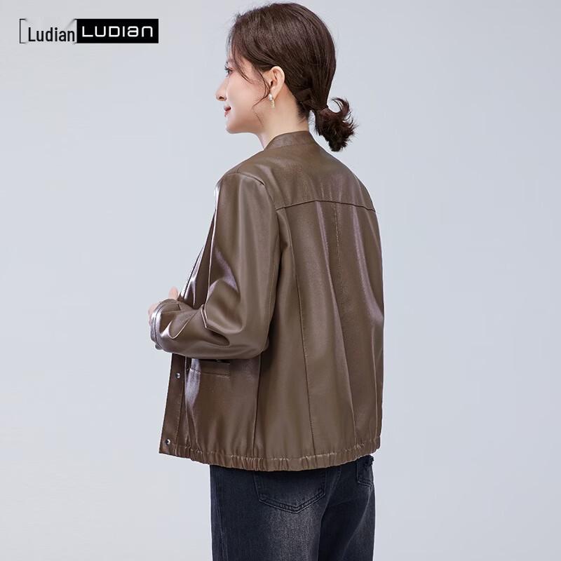 Women's Vintage Round Neck PU Leather Jacket