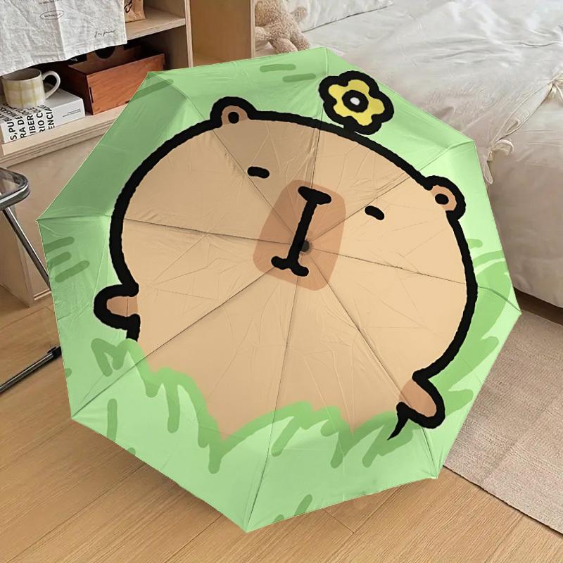 1pc Cute Capybara Automatic Folding Umbrella, Portable Collapsible Design, 8-Rib Iron Frame, Outdoor Accessory yy250905066