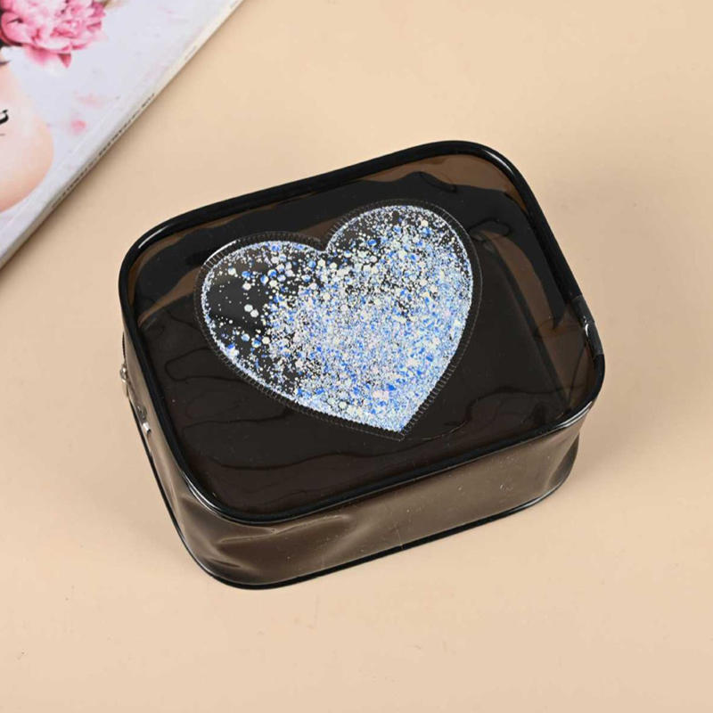Women's Fashion Portable Sequin Love Heart Cosmetic Bag Zipper Pouch Cute Travel Toiletries Storage Bag