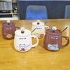 Kreative Keramiktasse mit Bär, Niedliche Cartoon-Kaffeetassen mit Deckel und Löffel, Frühstücks-Milchgetränkebecher, Wasserbecher für Paare, Bürotassen-Set