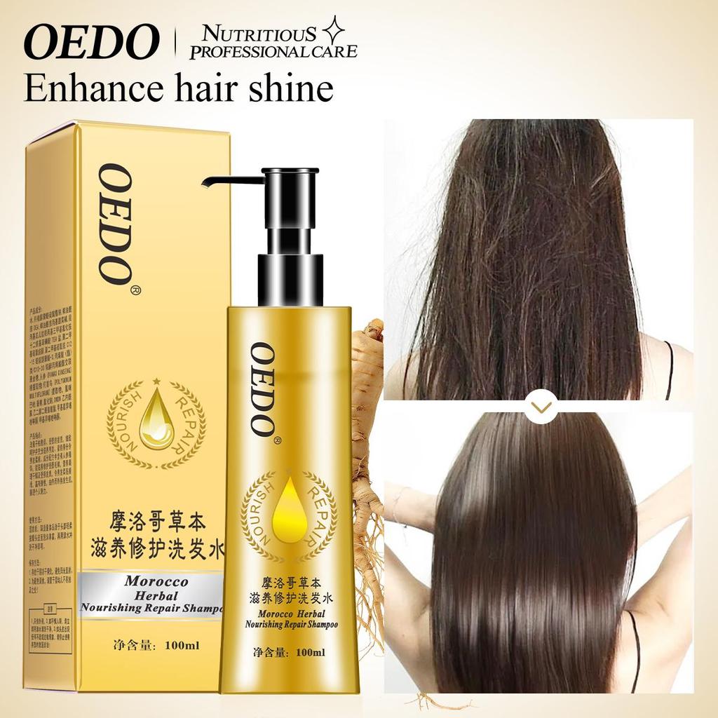 Morocco Herbal Nourishing Repair Shampoo Forbedre tørt og skjørt hårpleie og styling Ginseng Essence Gjør håret smidig serum