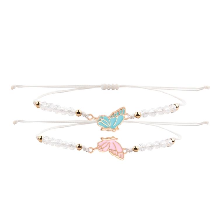 2pcs Butterfly Pendant Friendship Bracelets Adjustable Braided Rope Handchain Accessories for Kids and Girlfriends
