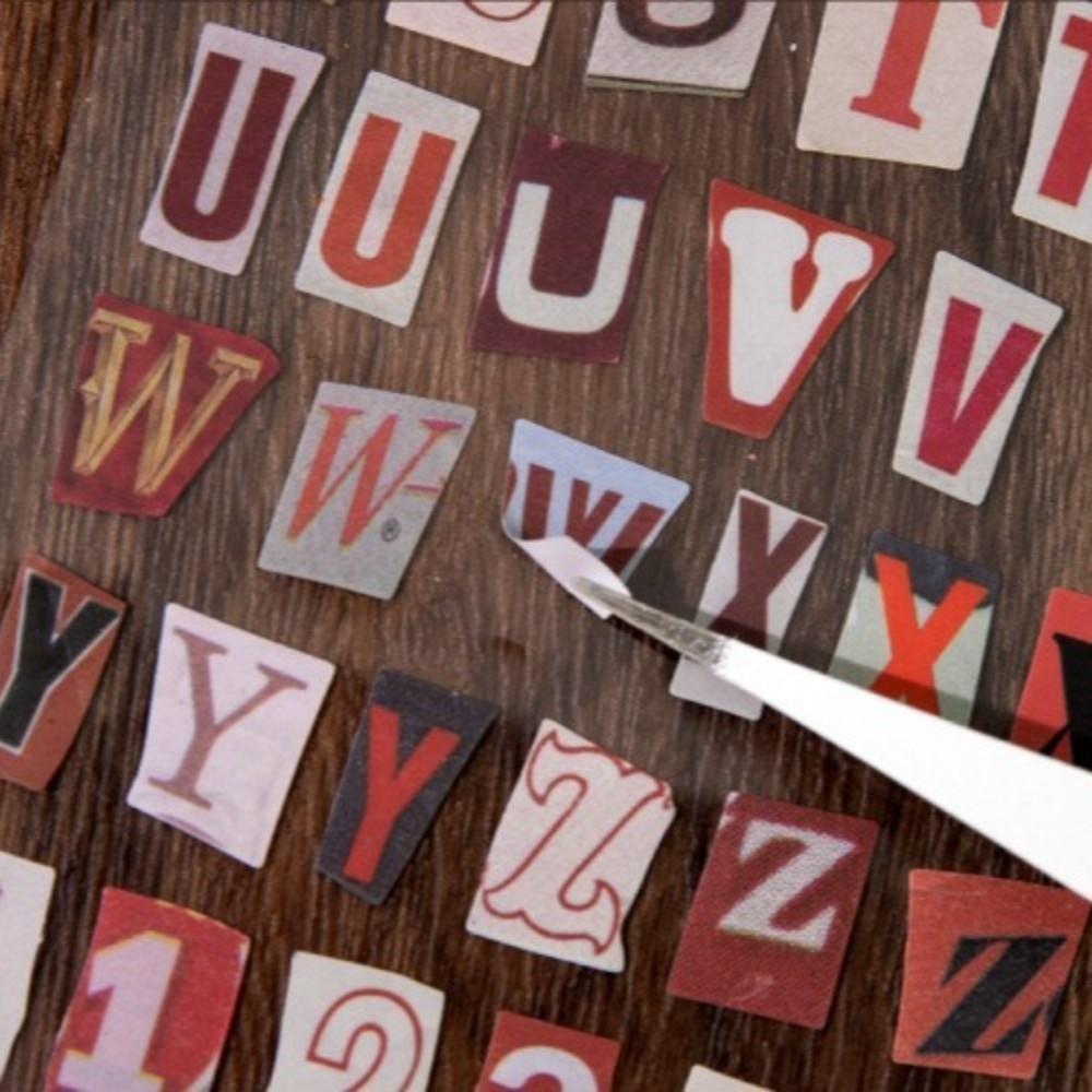 2 Stück/Packung Retro-Stil Alphabet-Aufkleber Englisch-Thema Vintage-Design Zahlen-Aufkleber 2 Stück Packung Scrapbook-Stil Symbol-Aufkleber