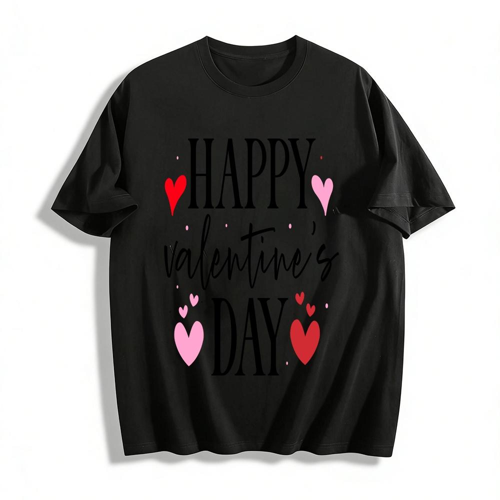 Happy Valentine s Day Heart Print Casual Short Sleeve T-Shirt Pure cotton T-shirt XXS