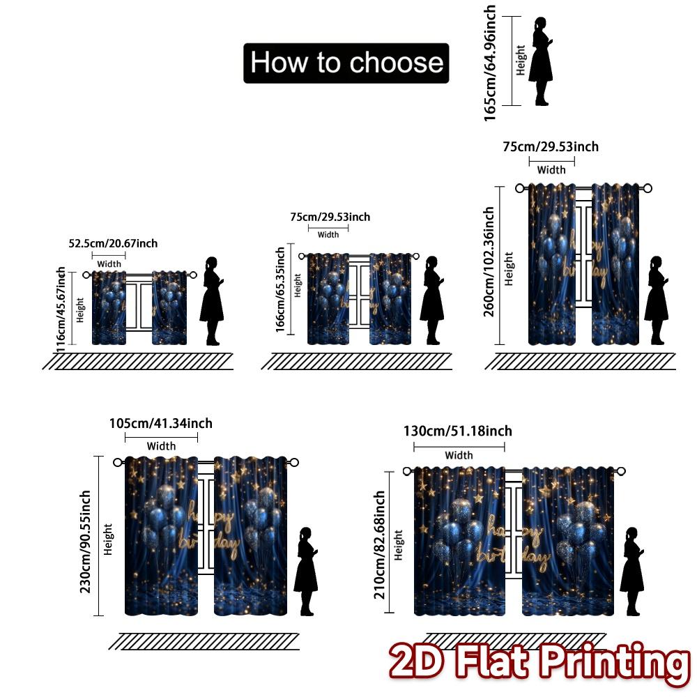 Thermal Flat Printing Curtains Without Rod Birthday Glow Print Fabric Insulation Room Curtain Set Of 2 Modern Made Polyester Washable