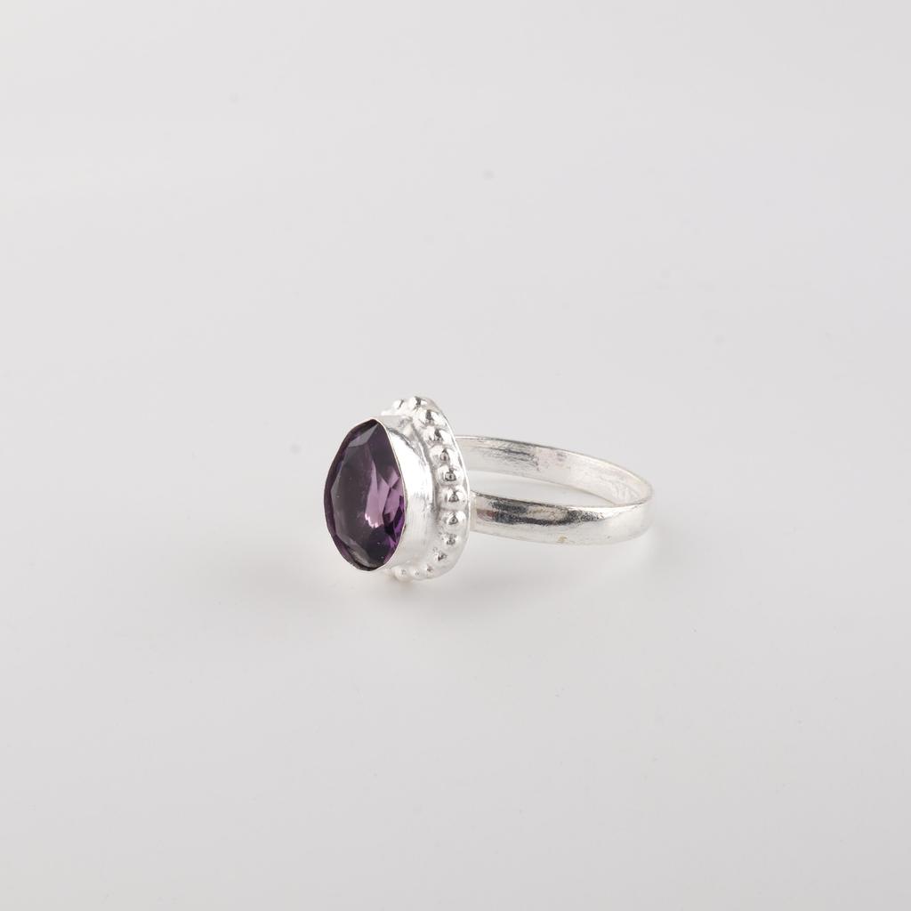 Handmade Amethyst Gemstone 925 Sterling Silver Jewelry Pear Shape Ring For Gift RR-77-4