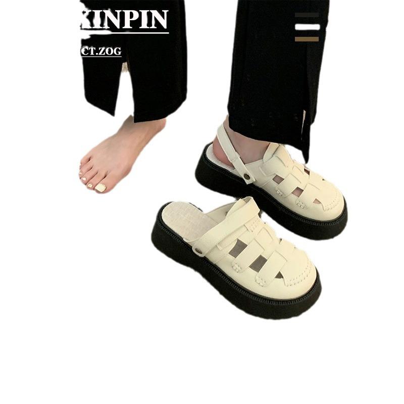 [Yushilai] Two women wearing hollowed-out bag head Roman sandals 2025 summer new Dongdong Mori thick-soled half-slippers