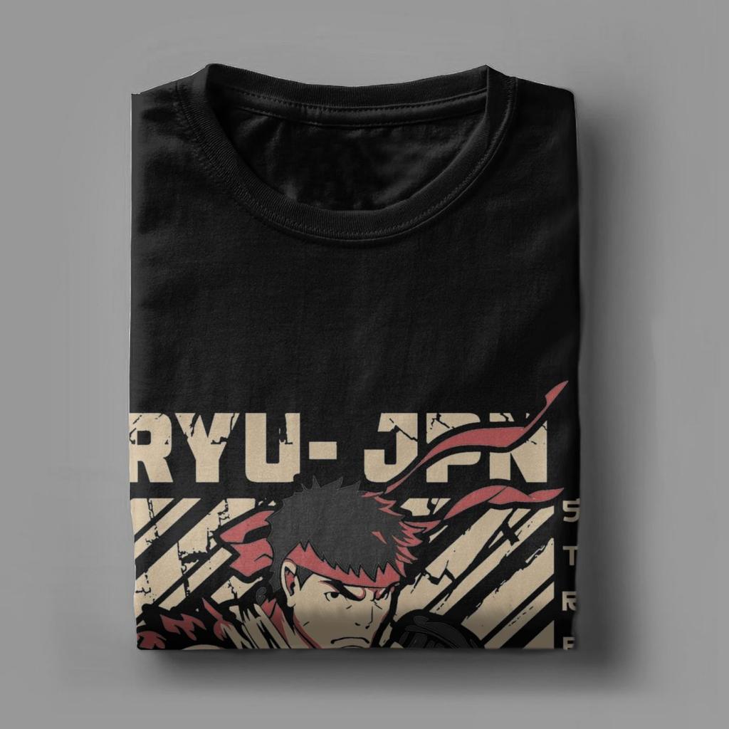 Ryu Streets Fighters T Shirts Men Pure Cotton Vintage T-Shirts Round Collar Game Tees Short Sleeve Clothing Plus Size