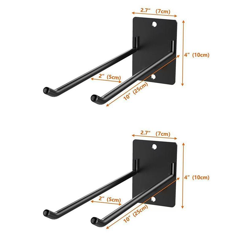 2pcs Wall-Mounted Metal Tool Rack, Multi-Functional Garage Garden Shelf, Fits Shovels Rakes Brooms, Durable Iron Storage Hooks