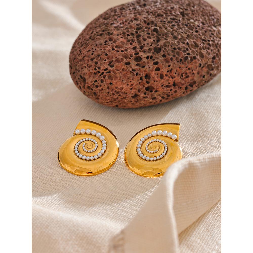 Yhpup Trendy Imitation Pearls Metal Shell Golden Stud Earrings Temperament Stainless Steel Summer Holiday Charm Jewelry New