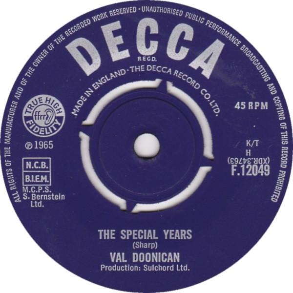 

7inch Record VAL DOONICAN - The Special Years F12049 Decca 1965 UK Pop Used