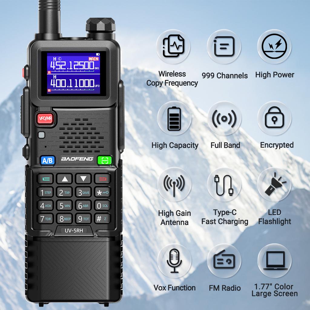 Baofeng UV-5RH 10W Air Band Walkie Talkie 3800mAh Wireless Copy Frequency Full Band NOAA Type-C Long Range Radio Upgraded UV-5R