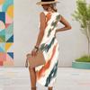 Women Plus Size Printed Sleeveless U Neck Tank Dress High Side Slit Midi Dress