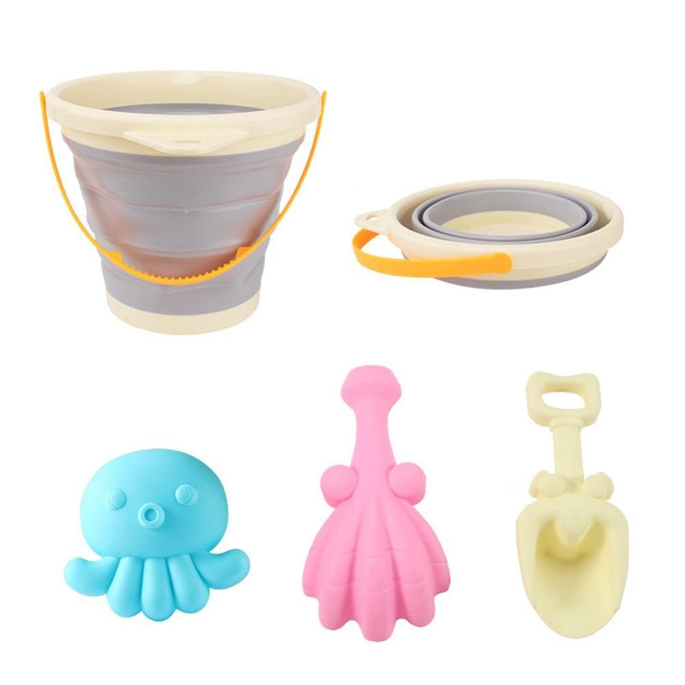 4pcs/Set Parent-Child Folding Bucket Beach Toys With Bucket Summer Beach Toys  Fun