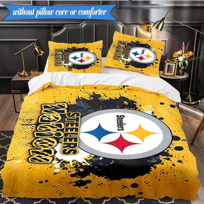 Pittsburgh Steelers Logo Art 3pcs Bedding,Including 1pc Duvet Cover And 2pcs Pillowcases Perfect for Christmas,Ideal for Bedroom, Dormitory
