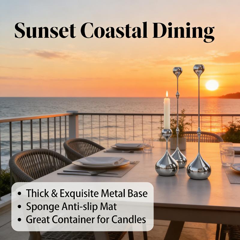 3Pcs Silver Candle Holder, Metal Candlestick Romantic Art Table Decoration For Home Dining , Wedding Photography Props