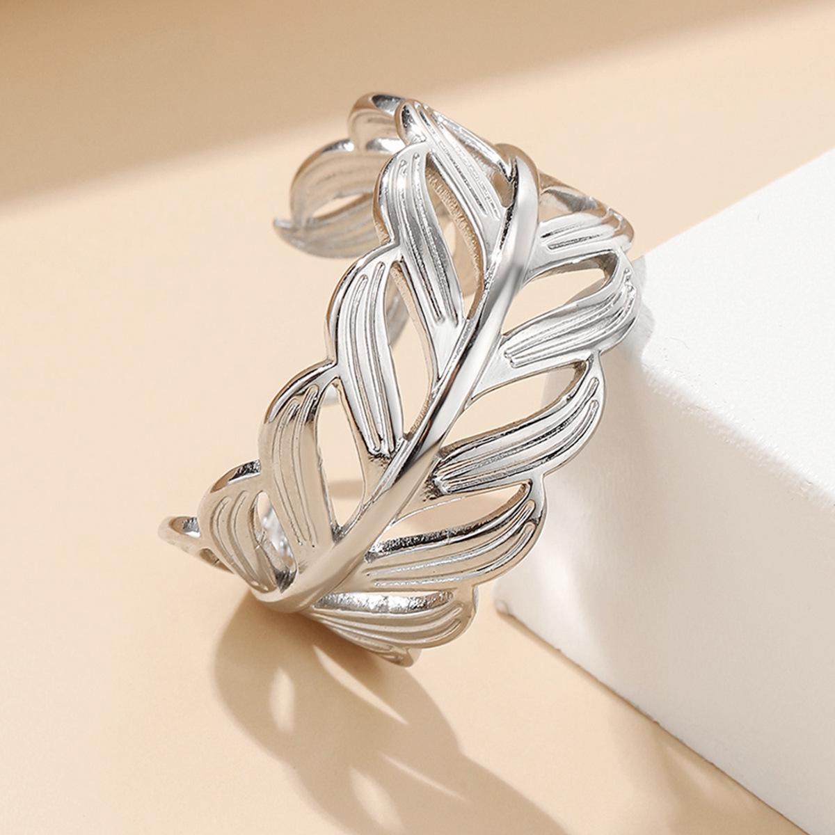 Open Leaf Design Stainless Steel Fairy Ring - Fresh, Unique Style Accessory