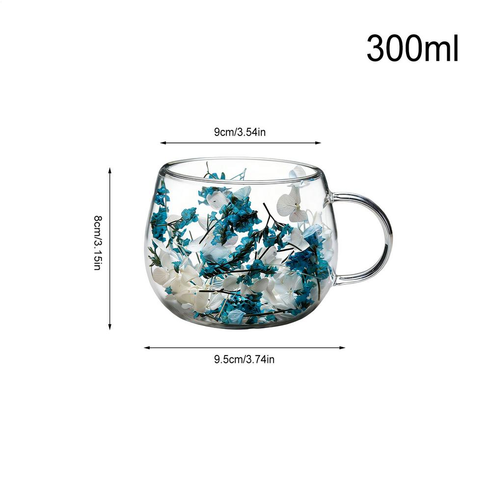 Dried Flower Double-Layer Glass Cup 300ml Heat-Resistant Dried Flower Glass Drinking Cups Coffee Mug For Home Living Room