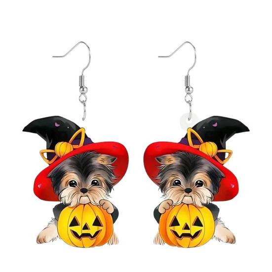Halloween Puppy Earrings Witch Hat Earrings, Cute Dog Pumpkin Drop Novelty Party Lightweight Acrylic Jewelry, Accessories for Women Girls Stylish Pet A