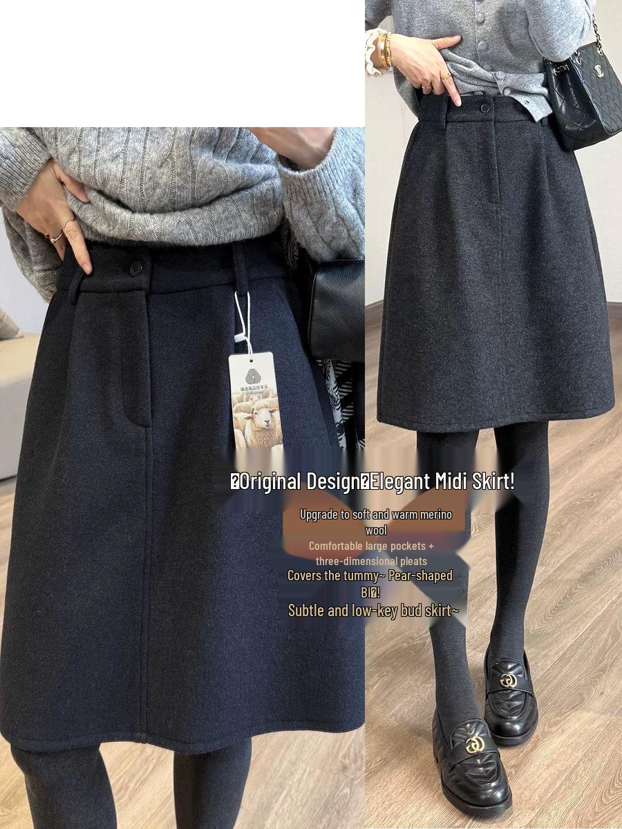 

Pretty Little Original Wool Midi Skirt: Hiding Flesh Flower Bud Design, Commuter-Friendly, Autumn/Winter Short Skirt. Extra Large