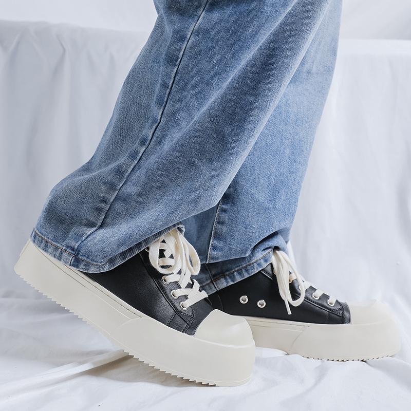 Fashion 2025 New Students' Casual Sports Shoes 38-46, Thick Anti-Slip Sole Lace-up with Black-White Color Simple Versatile Campus Style