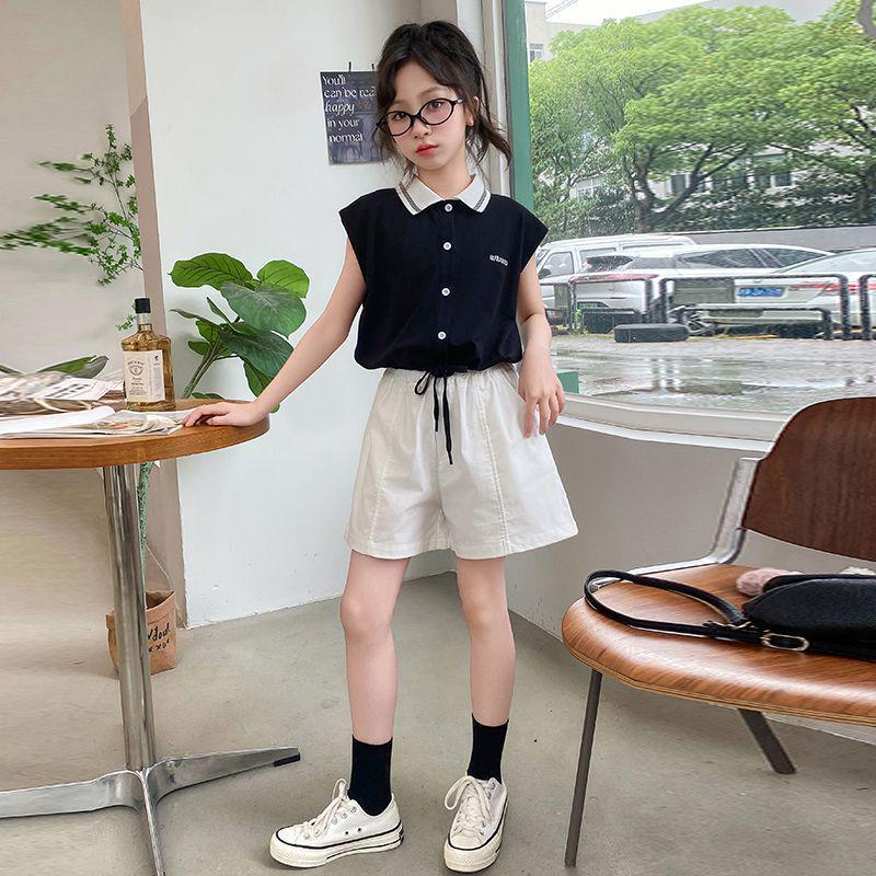 Stylish 2026 Girls Casual Polo Shirt & Shorts Set - Summer Two-Piece Sportswear 160 cm