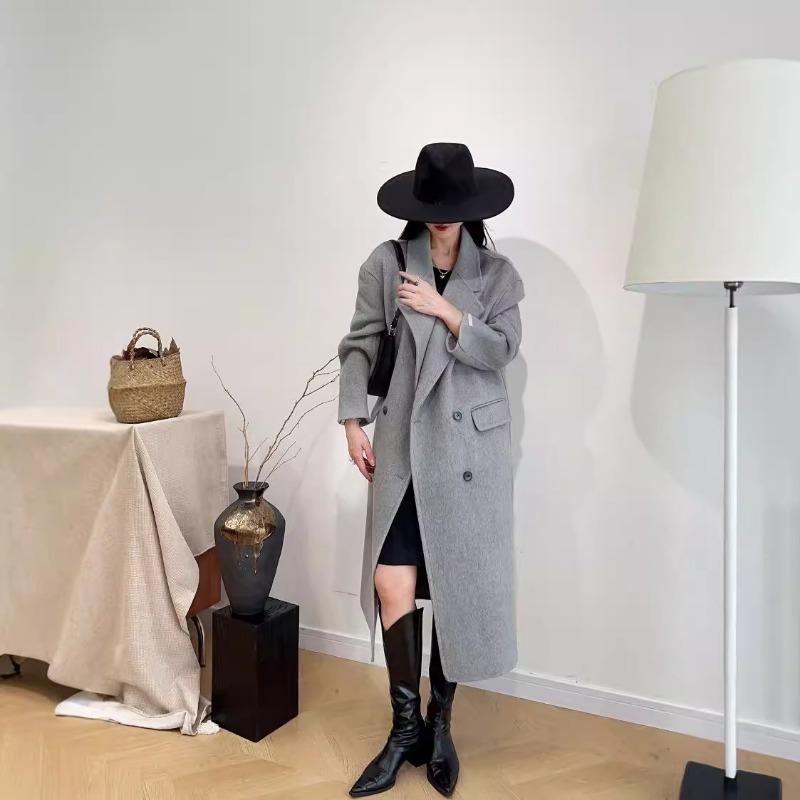 

Новое осенне-зимнее двухстороннее шерстяное пальто длинное корейское свободное повседневное шерстяное пальто M серый
