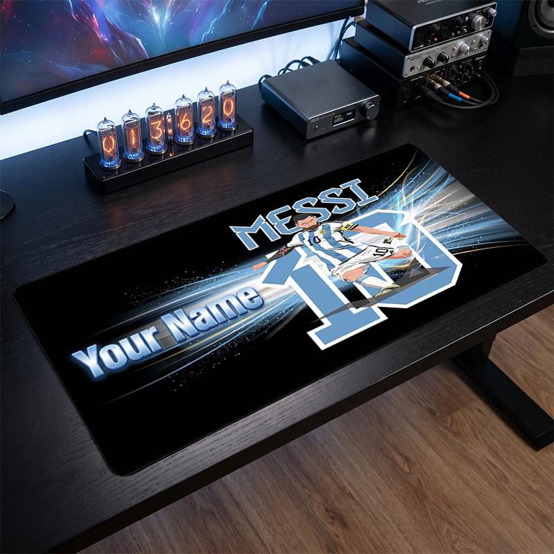 Tappetino per Mouse Grande Personalizzato Lionel Messi, Stampa Testo Nome Personalizzato, Tappetino da Scrivania Antiscivolo con Logo Calcio, Regalo per Gamer