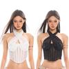 Sleeveless Rhinestone Corset Slim Fit Neck Halter Crop Top Corset Fishbone Camisole  Women