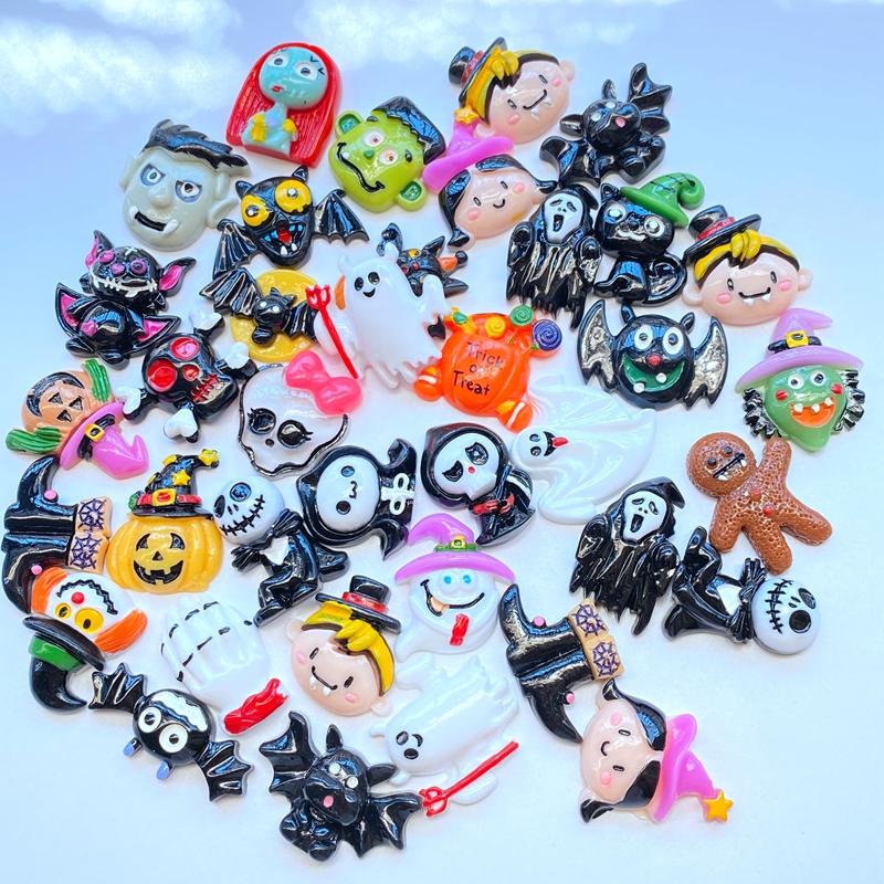 10Pcs New Cute Hand Drawn Halloween Series Flat Back Resin Cabochons Scrapbooking DIY Jewelry Craft Decoration Accessorie
