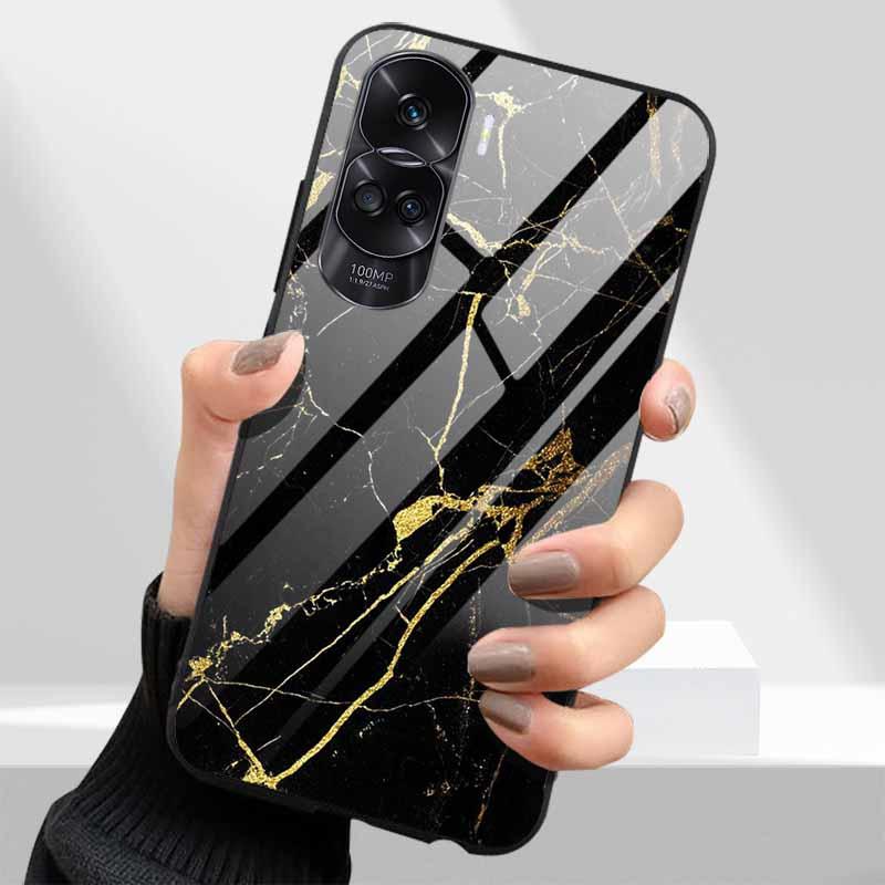 Tempered Glass Hard Cover For Honor 90 Lite 5G Case Lovely Marble Funda Coque For Honor 90 Pro Honor90 90Lite 90Pro Phone Shells