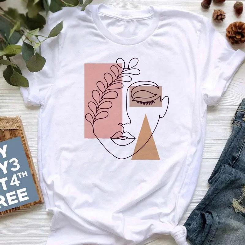 Women Abstract Printed Tshirt Casual Fashion Tees Harajuku Short Sleeve Female Casual Short Sleeve Blouse For Spring & Summer