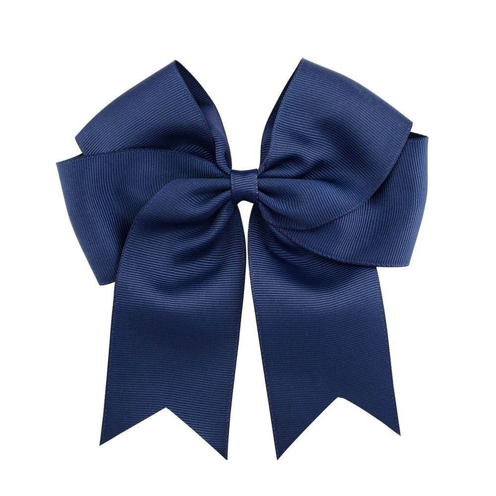 Large Children s Headpiece: 6-Inch Ribbed Headband with Double-Layer Flowing Ribbon Bow Hair Clip тёмно-синий