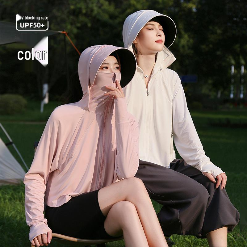 Women's Summer 2024 UV Protection Ice Silk Cycling Cardigan – Black Glue Original Yarn, Lightweight, and Breathable.