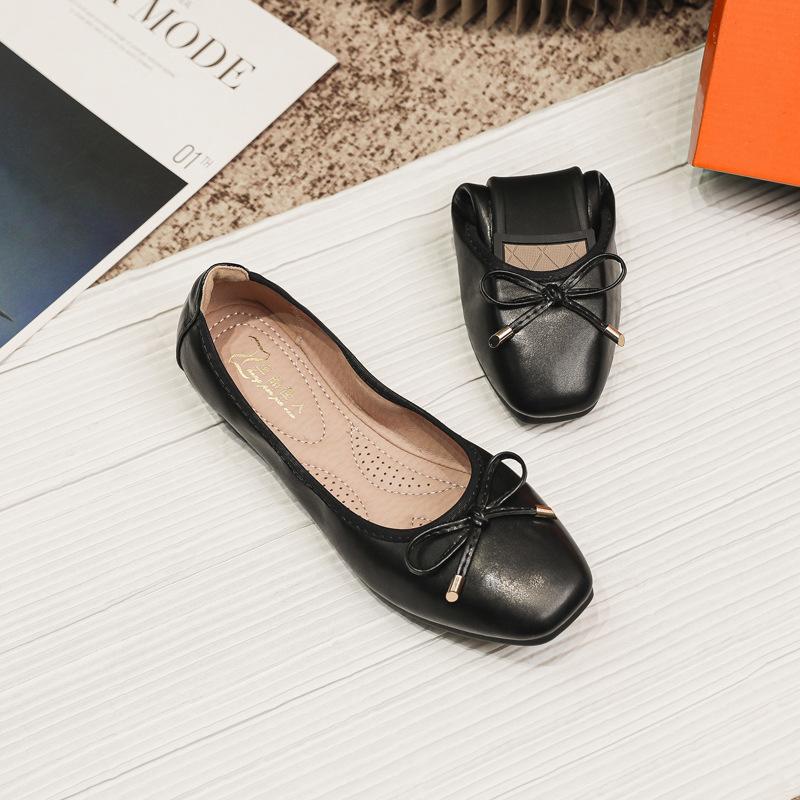 

Мода 2025 Обувь на мягкой подошве Женские складные балетки с круглым носком и бантом Лоферы Женские мокасины для ежедневной носки Слипоны Туфли-лодочки 35 чёрный