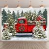 Vintage Red Truck In Snowy Winter Forest Christmas Scene, Washable  Iron-Free, Perfect for Holiday Parties, Photo Backdrops