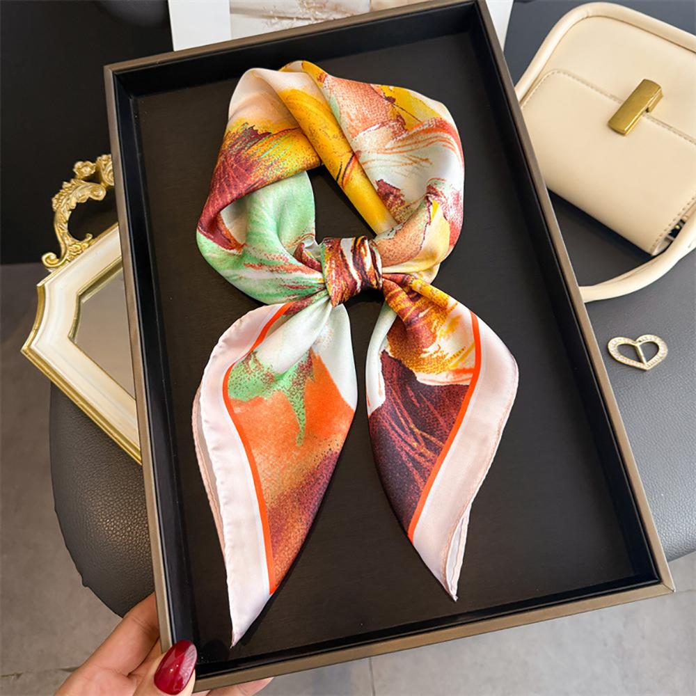 New Floral Print Shawl Square Scarf For Women Soft Satin Wraps Neckerchief Female Hair Bands Ribbon Headband Bandana