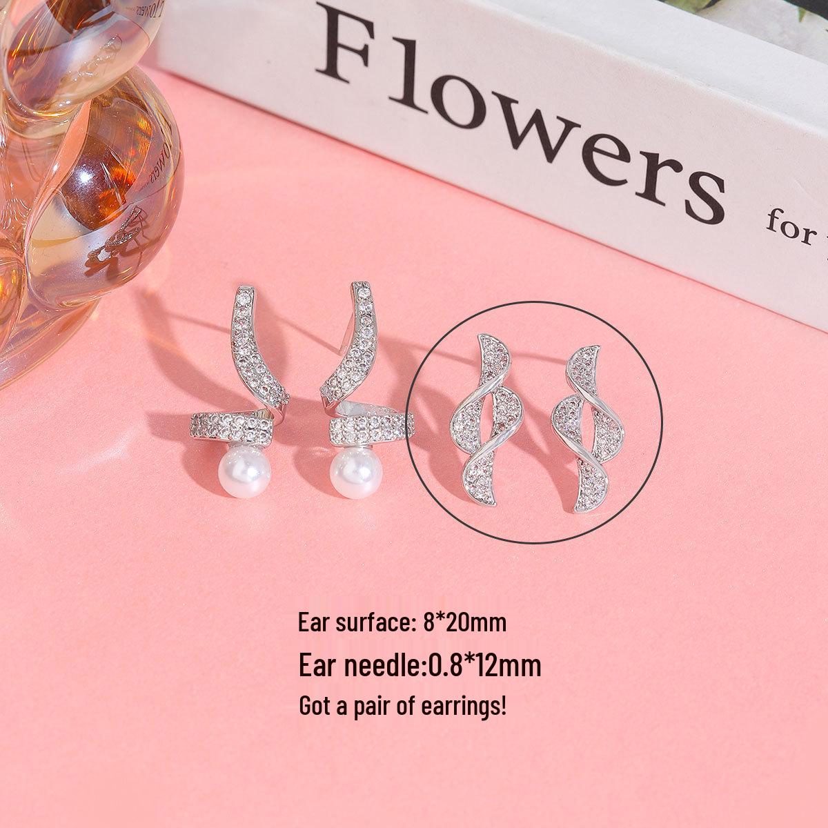 Gold-Plated Pearl & Zirconia Spiral Stud Earrings - French Style Luxury Real Gold Plated, Long-lasting Color