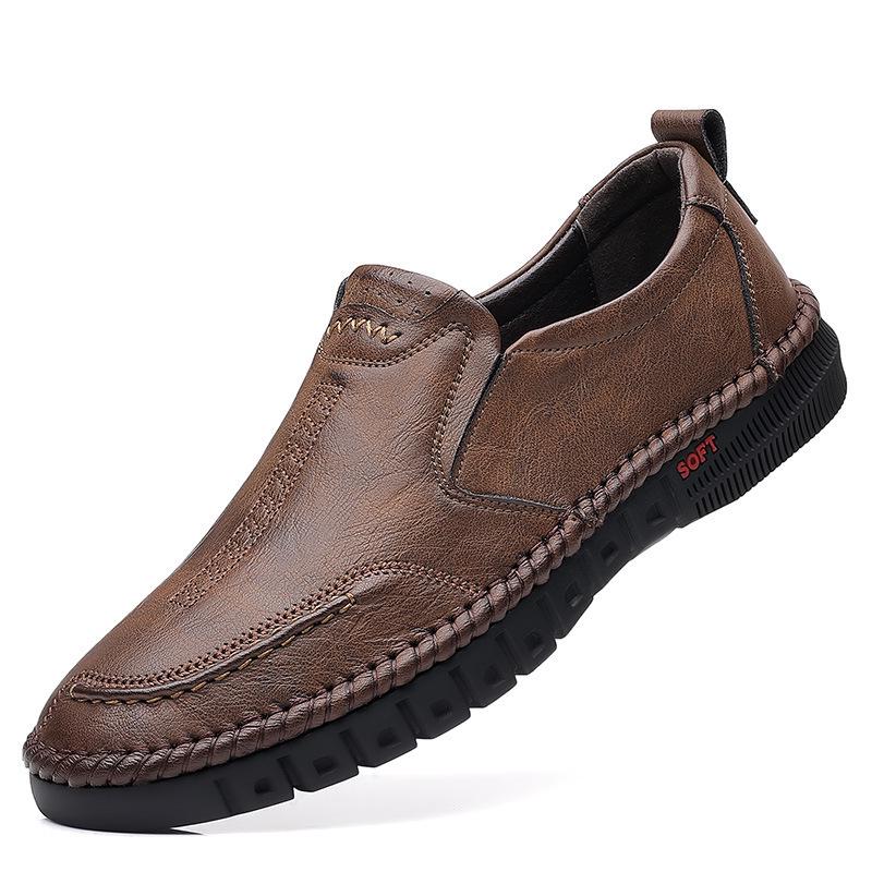 2025 Men’s Breathable Soft-Soled Slip-On Leather Business Casual Shoes - British Style, Low-Top.