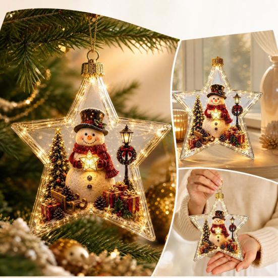 Innen Außen Festliche Dekoration Beleuchtete Weihnachtssterne Ornamente für Weihnachtsbaum Dekoration, Acryl Bruchfest Hängend mit Schneemann Design