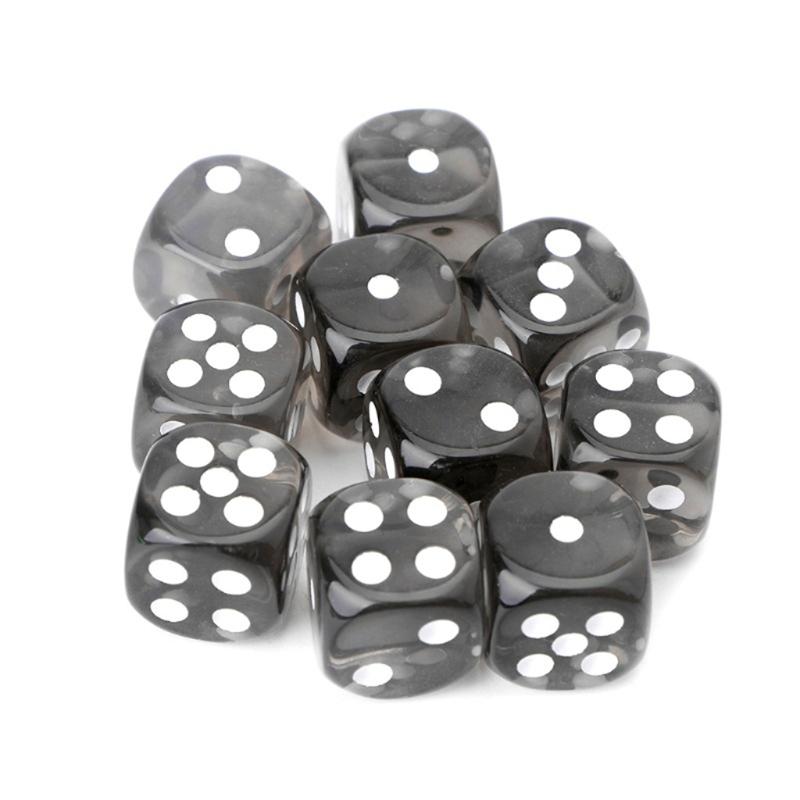 10pcs 16mm Acrylic Dice Black Clear 6 Sided Dice Casino Poker Game Bar Party Dice Children Board Game Toy