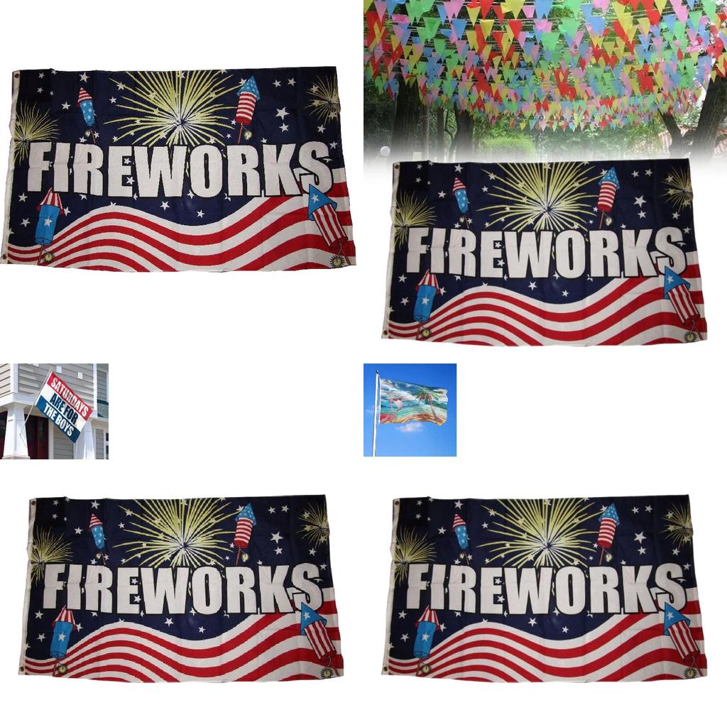 Fireworks Letter Pattern Polyester Holiday Flag Outdoor Banner For Festival Celebrations