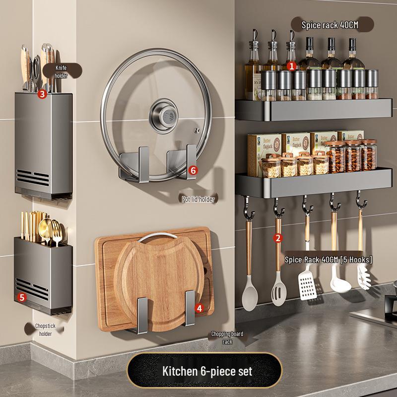 Wall-Mounted Multifunctional Kitchen Spice and Knife Organizer